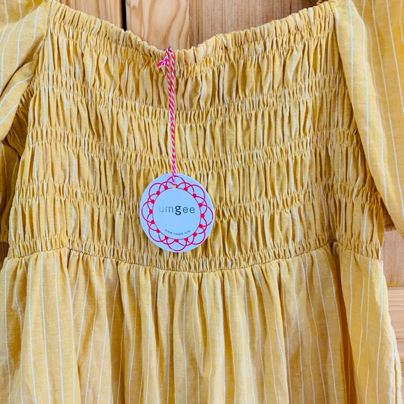 Umgee New W/Tags Yellow Cotton Smocked Front Square Neck Dress Sz L - Picture 2 of 5
